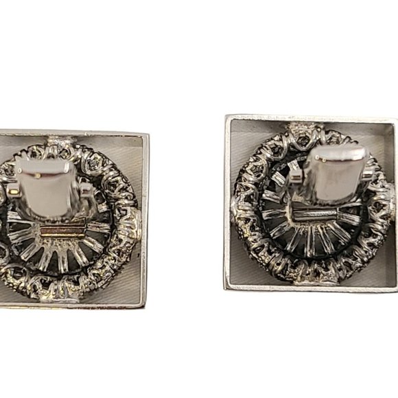 Stunning Vintage Cufflinks And Tie Pin Green Rhinestone Silvertone Alstein‎ Box - Picture 10 of 16